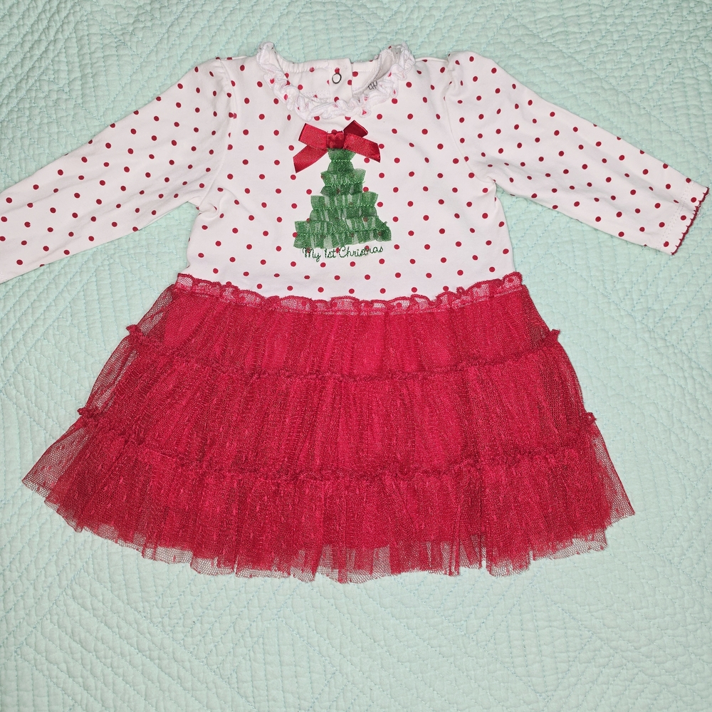 Little Me Red and White Polka Dot "my 1st Christmas" Dress
